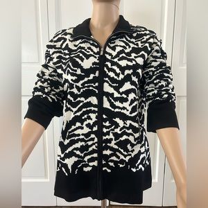 Jones New York Signature XL Women’s Black & White Zebra Print Zip Up Cardigan